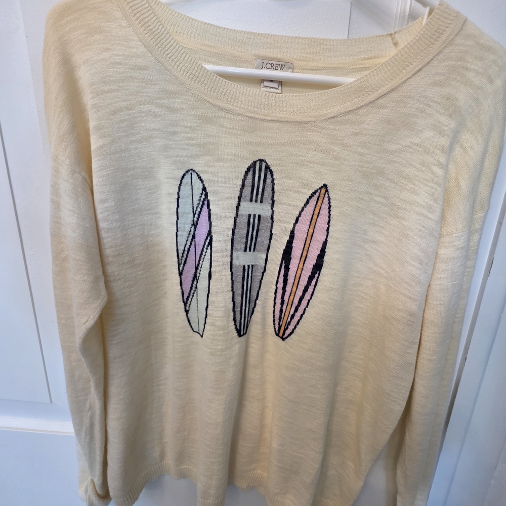 J. Crew Beige Sweater with Surfboard Motif